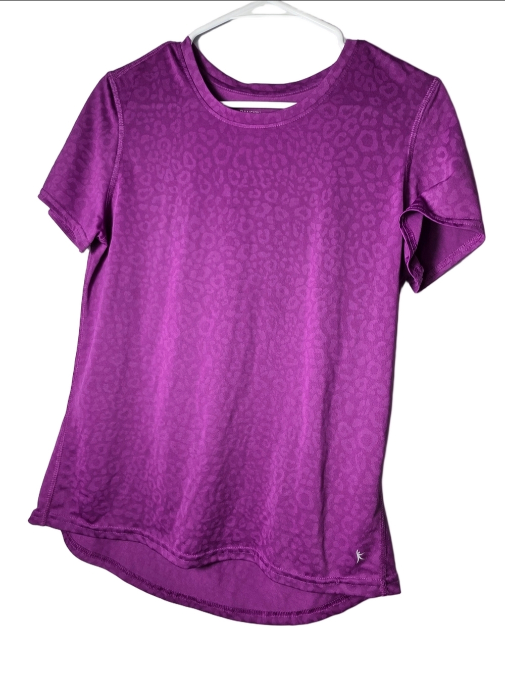 Danskin Now Purple Short-Sleeve Crewneck Tee Large (12-14) Leopard Print Yoga